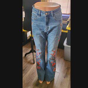 SILK & LACE Floral Embroidered Flare Jeans Size Tall M